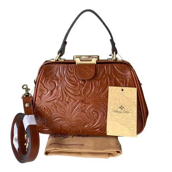 NWT Patricia Nash Gracchi Florence Tooled Leather Frame Satchel Brown P38407 - Picture 3 of 15
